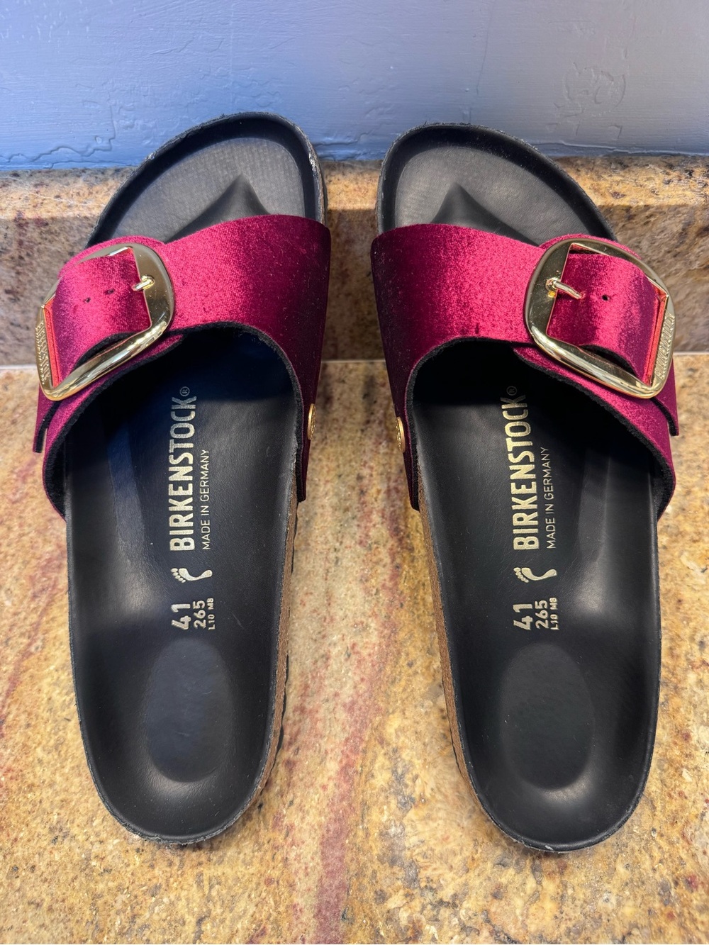 Birkenstock EU 41 Madrid Big Buckle Rivet Logo Velvet, Maroon - Picture 2 of 8